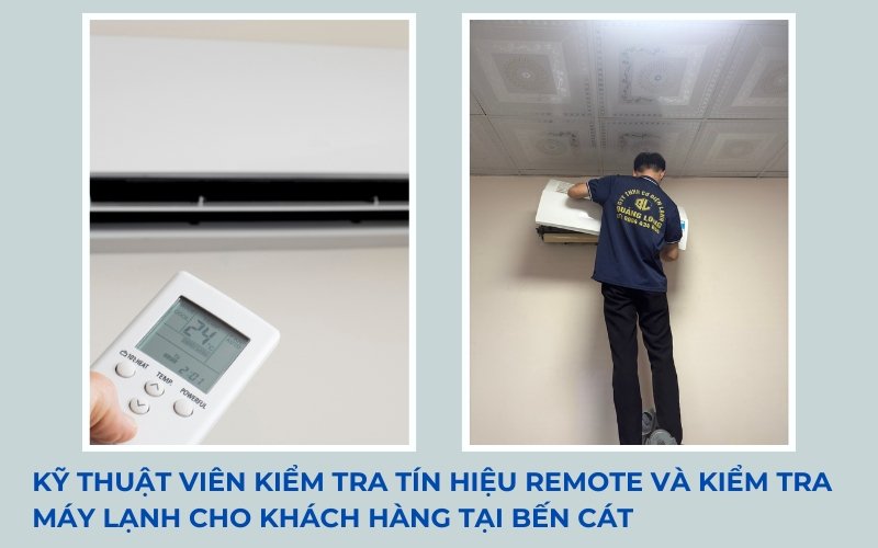 Thợ sửa máy lạnh Bến Cát chuyên nghiệp từ Quảng Long Kỹ thuật viên Quảng Long kiểm tra máy lạnh tại Bến Cát