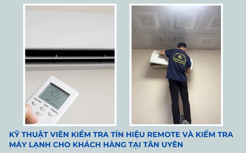 Thợ sửa máy lạnh Tân Uyên chuyên nghiệp từ Quảng Long Kỹ thuật viên Quảng Long kiểm tra máy lạnh tại Tân Uyên