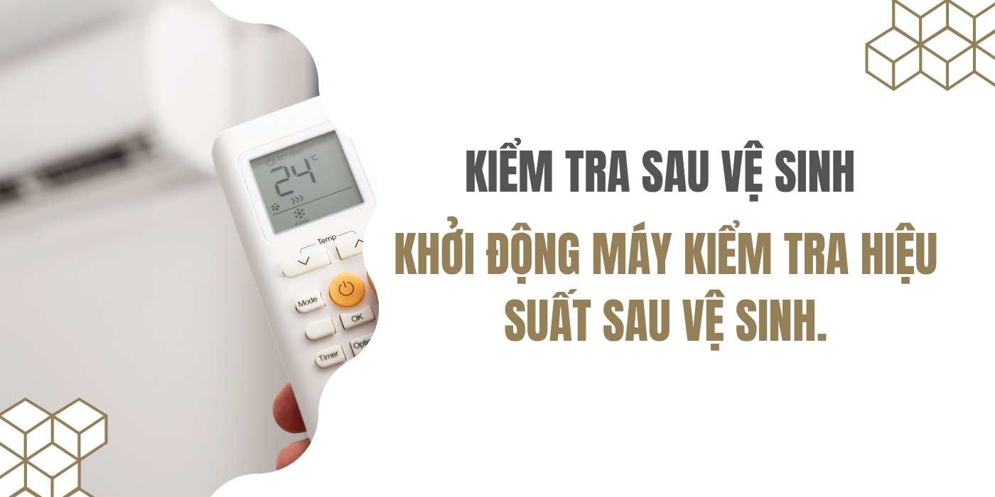 Kỹ thuật viên của Quảng Long khởi động để kiểm tra hiệu suất máy lạnh sau vệ sinh