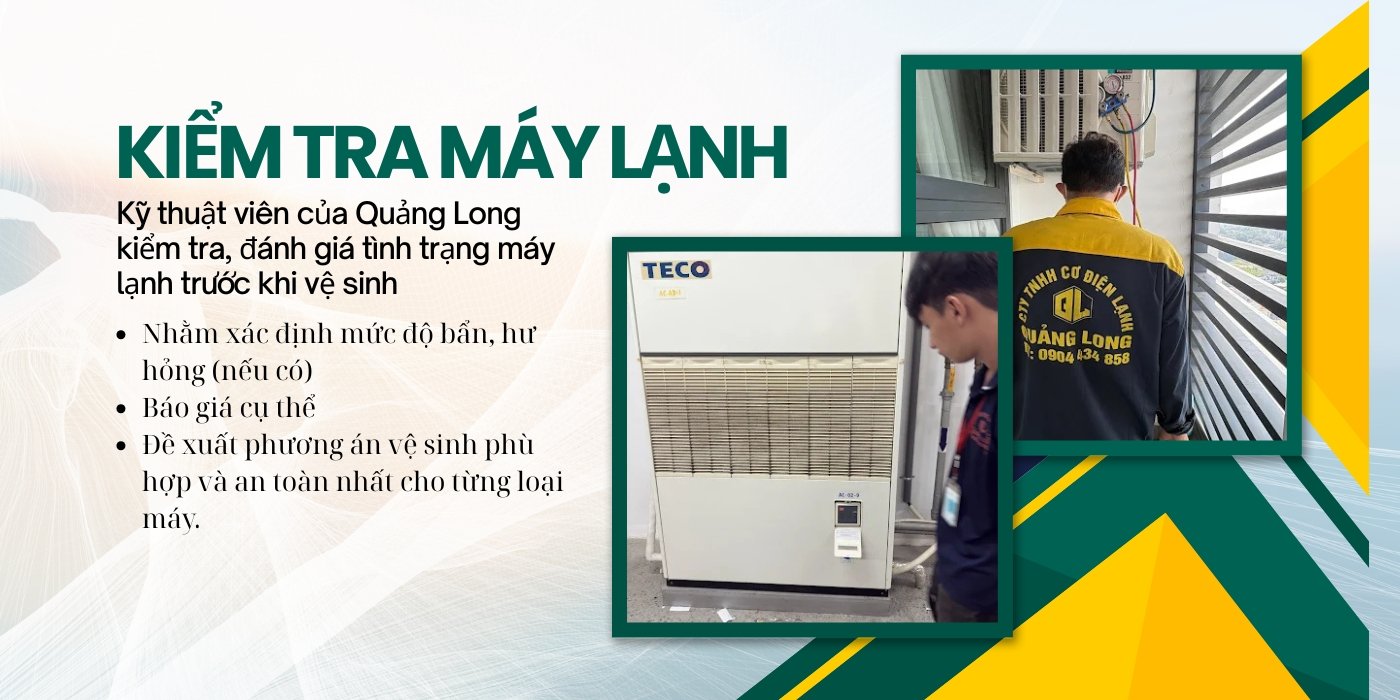 Kỹ thuật viên của Quảng Long luôn phải kiểm tra máy lạnh trước khi vệ sinh